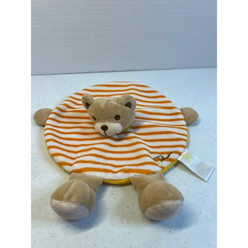Doudou Thun Baby Bear Security Blanket Orange White Striped Round Plush Lovey7